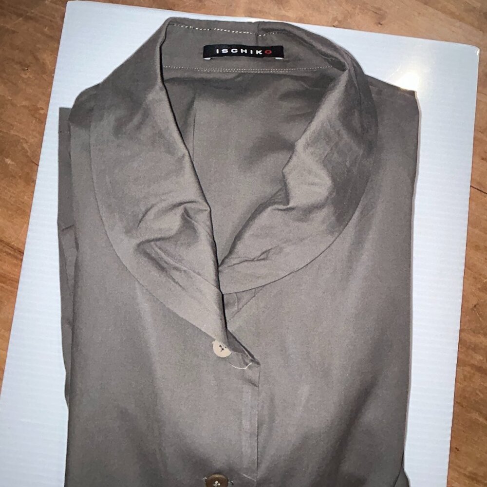 Ischiko Taupe Cotton Button top, US 10, Minimalist Lagenlook